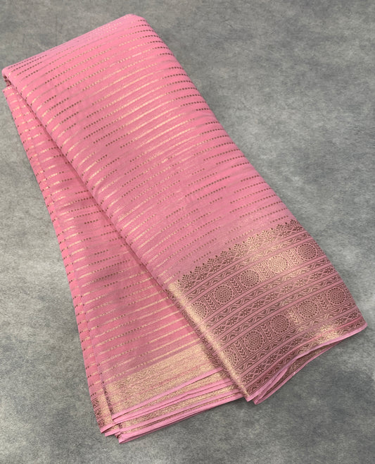 Georgette Saree Baby Pink Colour with Sliver Floral Design Border