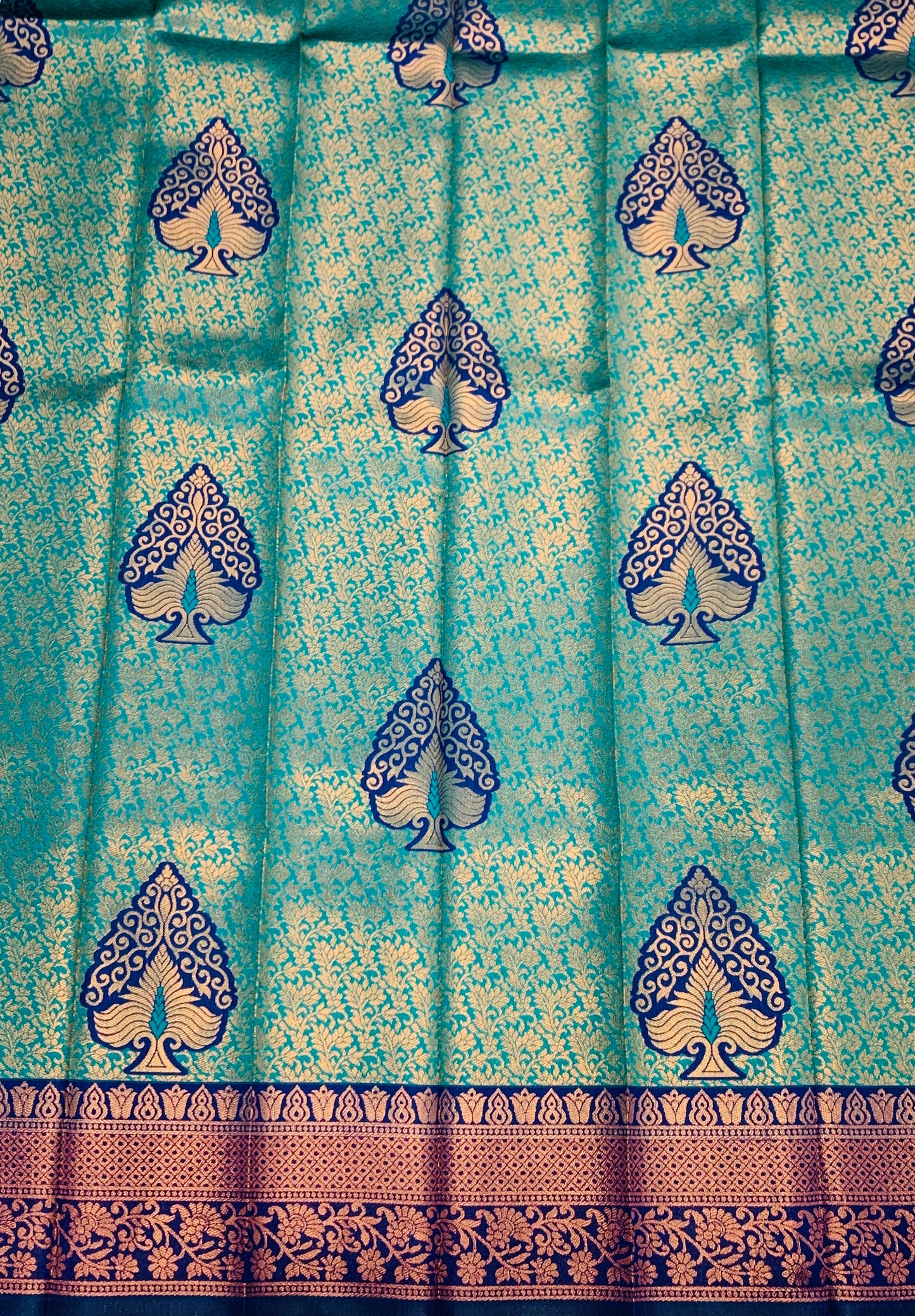 Art Silk Saree Peacock Green Colour with Blue Border