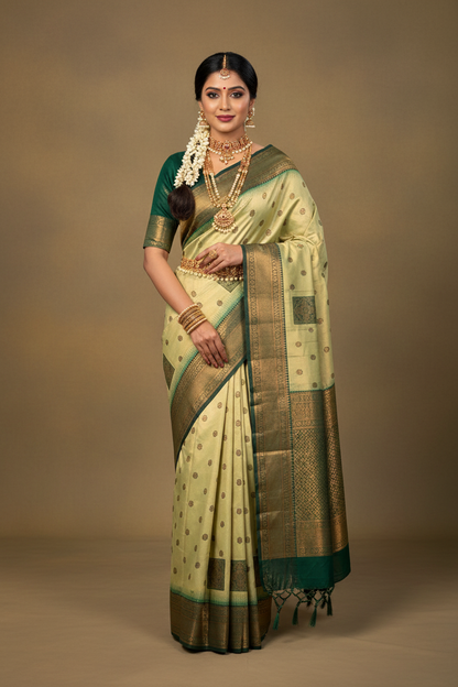 Art Silk Saree Olive Green Colour Saree with Green Border
