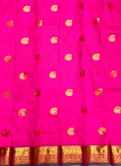 Rani Pink Shade Silk Cotton Saree with Copper Zari Border