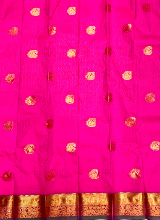 Rani Pink Shade Silk Cotton Saree with Copper Zari Border