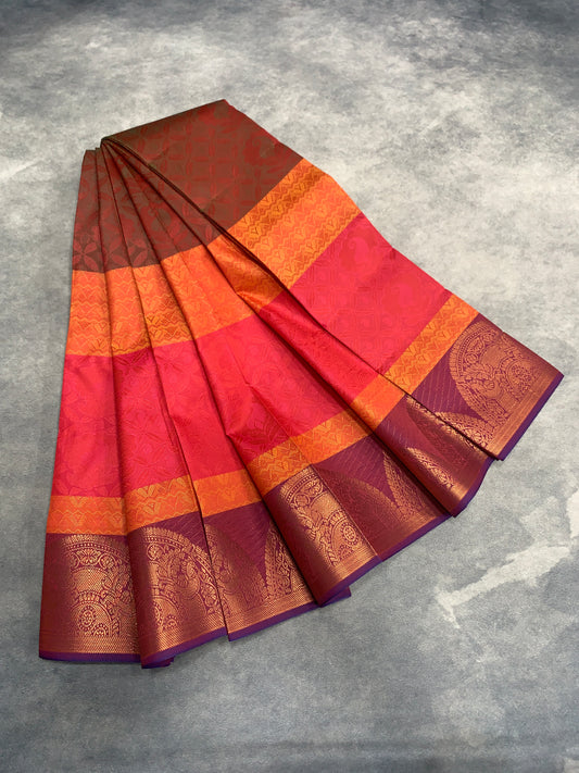 Synthetic Cotton Saree Maroon Colour with Copper Border
