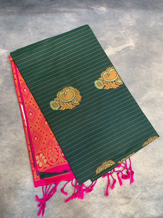 Art Silk Saree Green Colour with Borderless