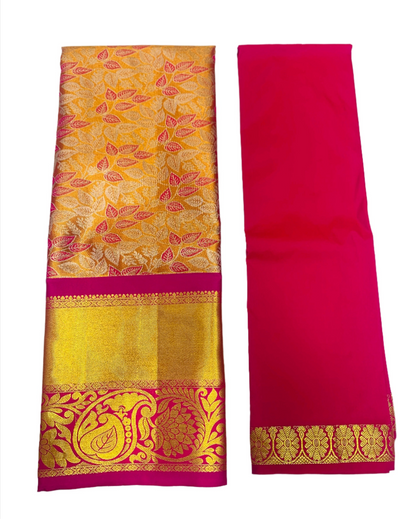 Orange Shade Vegan Silk Half Saree Contrast Border for age above 10 years