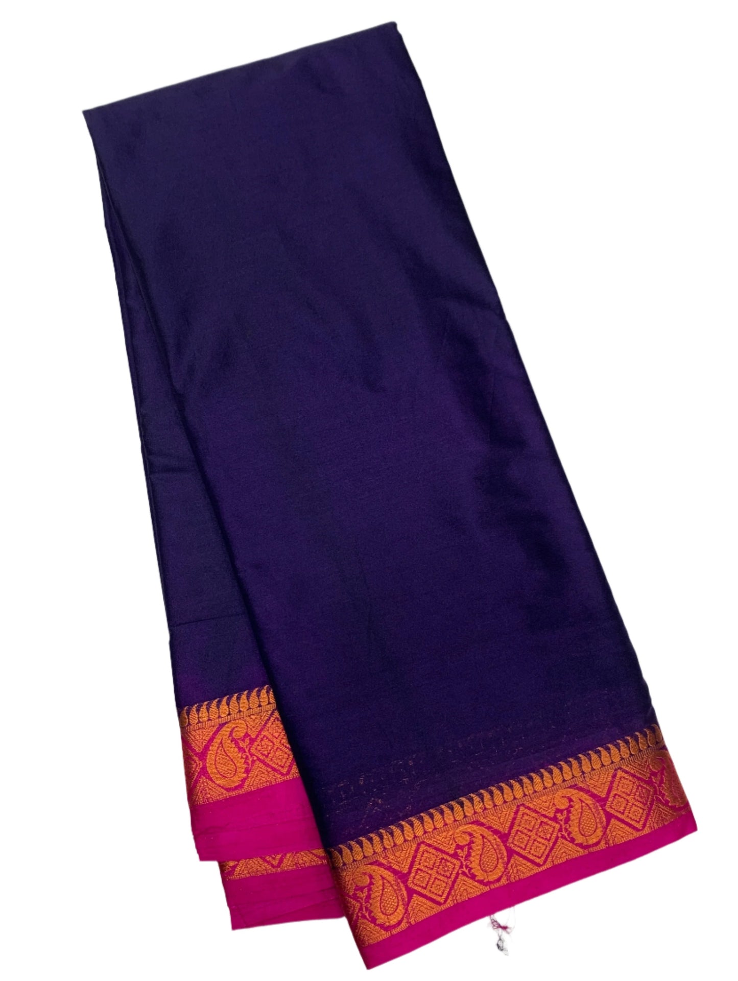 Crepe Saree Navy Blue Colour with Pink Border