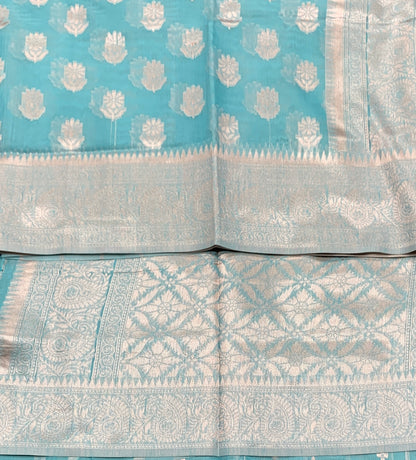 Banaras Katan Saree Sky Blue Colour with Katan Work Border