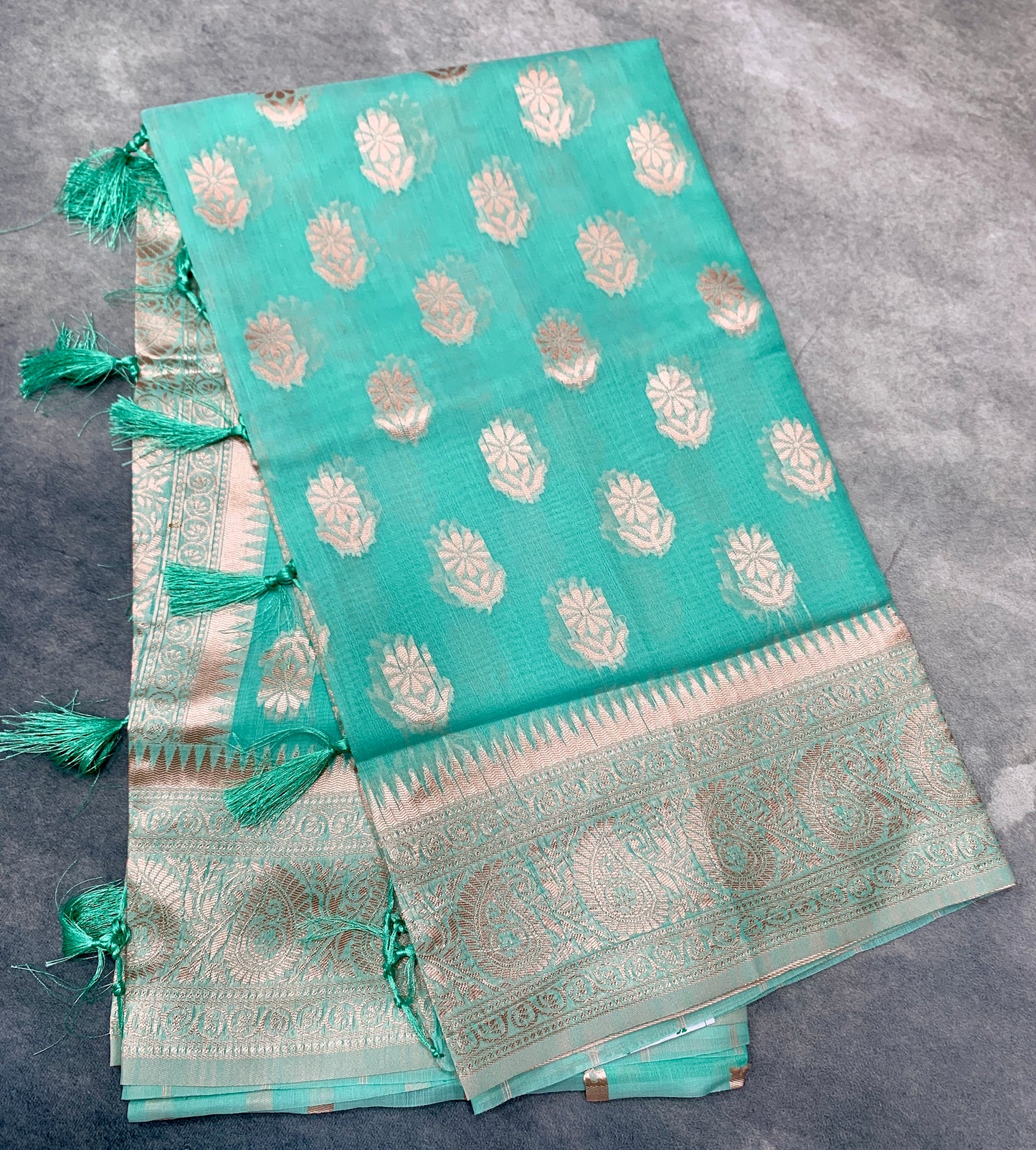 Banaras Katan Saree Sapphire Colour with Katan Work Border