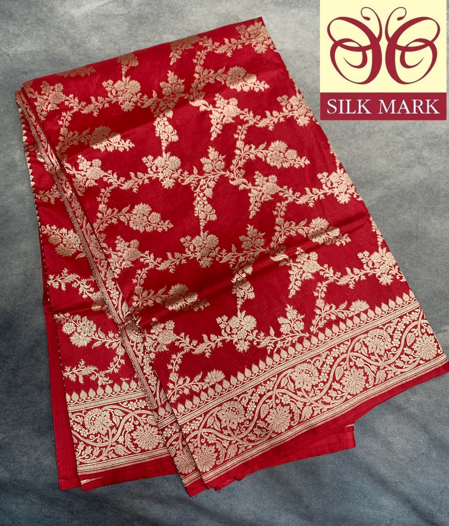 Pure Banaras Silk Saree Red Colour with gold zari jaal work