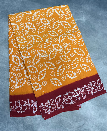 Chettinad Sungudi Cotton Mango Yellow Colour with Red Colour Border