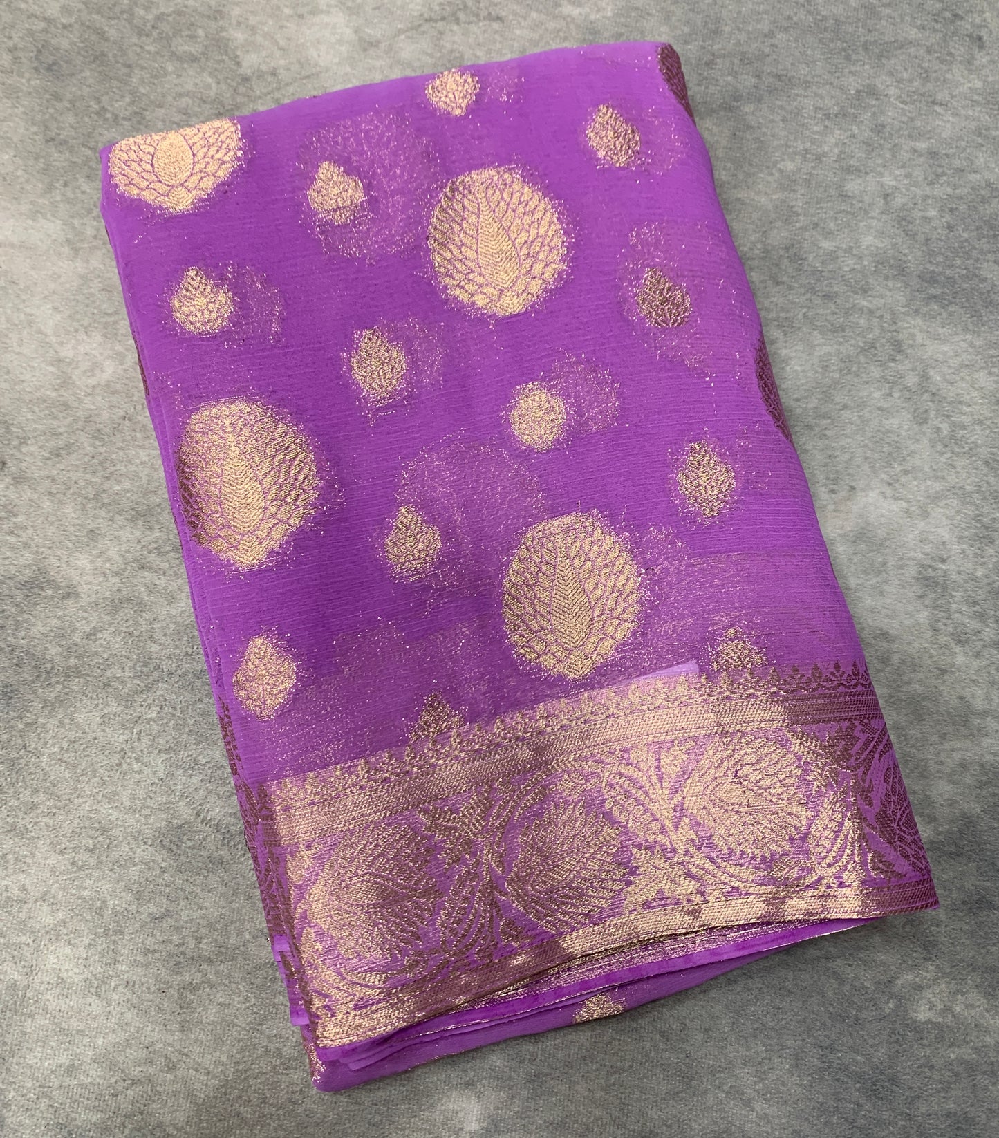 Georgette Saree Lavender Colour with Sliver Floral Design Border