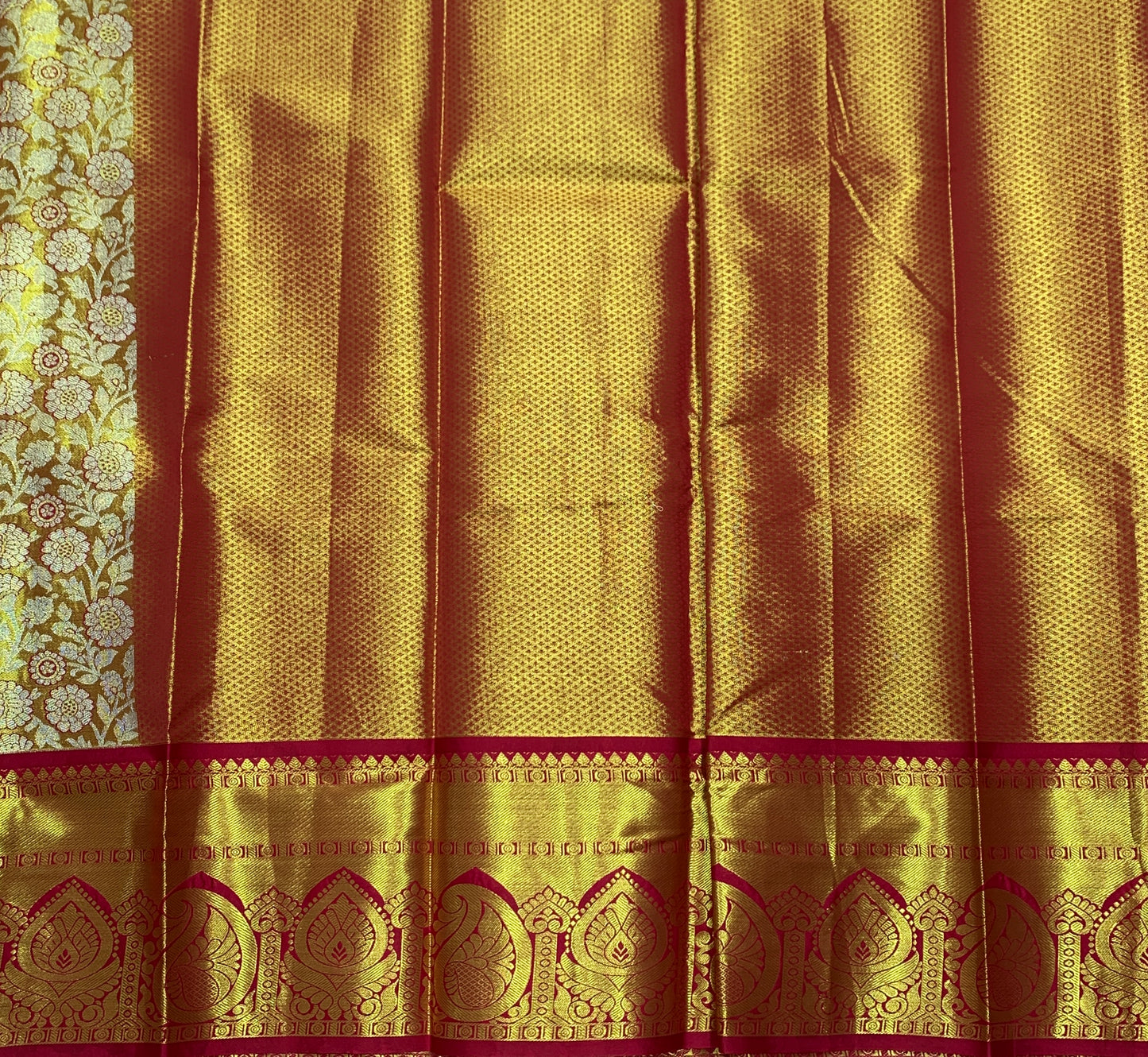 Golden Shade Vegan Silk Kids Pattu Pavadai with Contrast Border for age 2 to 5
