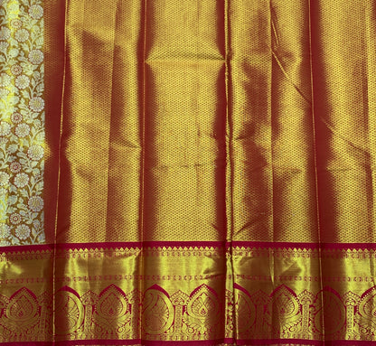 Golden Shade Vegan Silk Kids Pattu Pavadai with Contrast Border for age 2 to 5