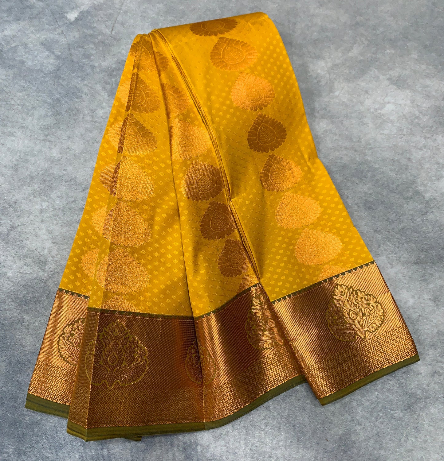 Vegan Silk Saree Mustard Colour Saree with Copper Border