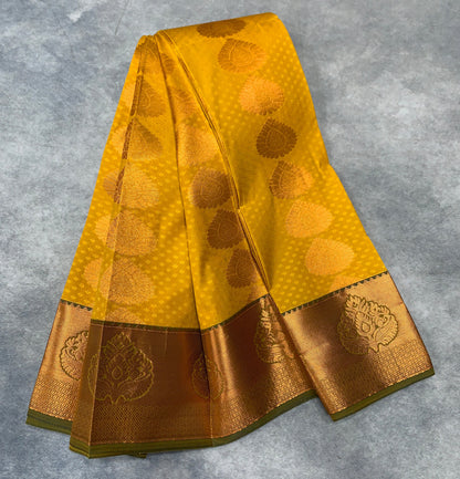 Vegan Silk Saree Mustard Colour Saree with Copper Border