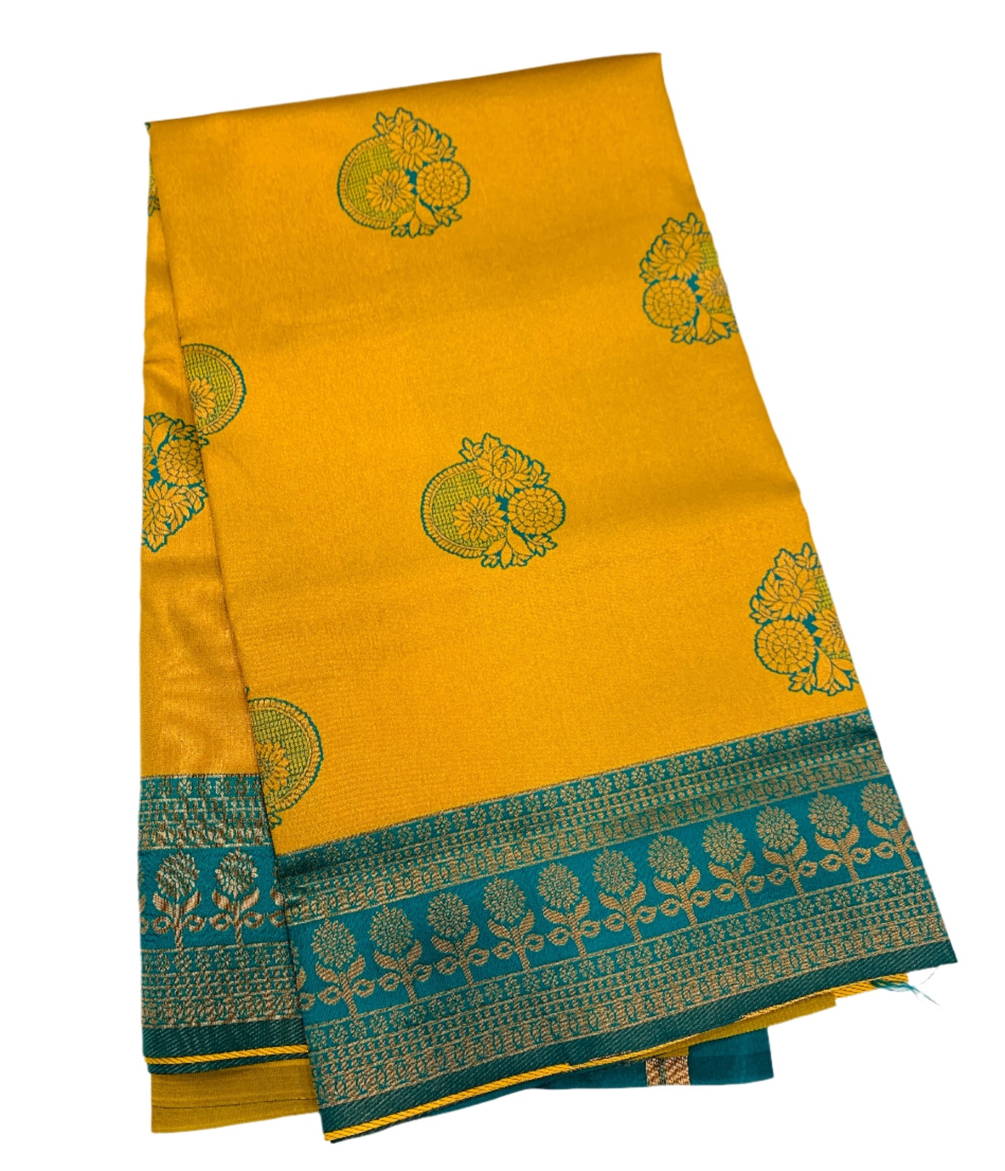 Art Silk Saree Golden Yellow Colour with Green Border