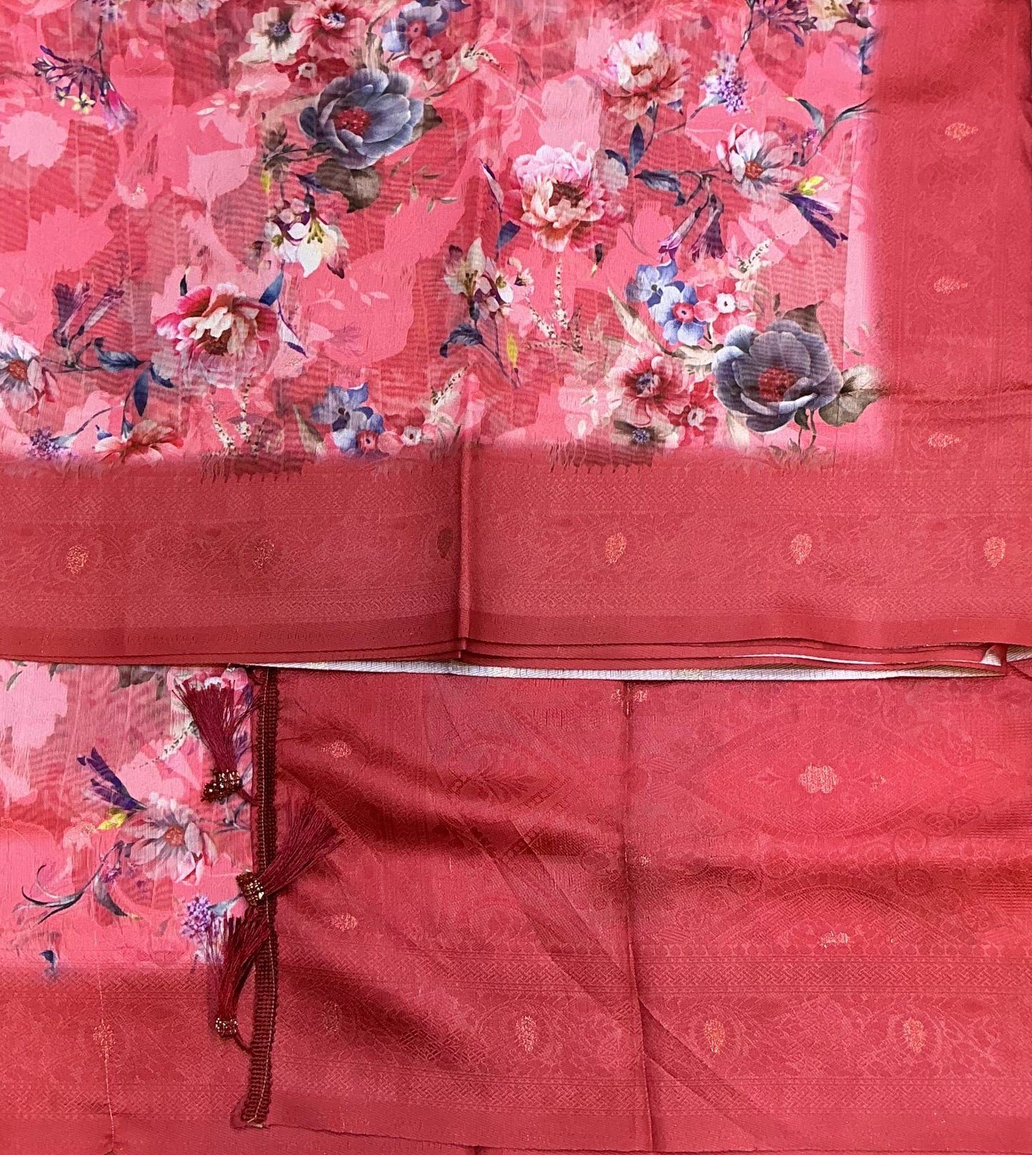 Digital Print Cotton Saree Light Red Colour with Floral Pattern