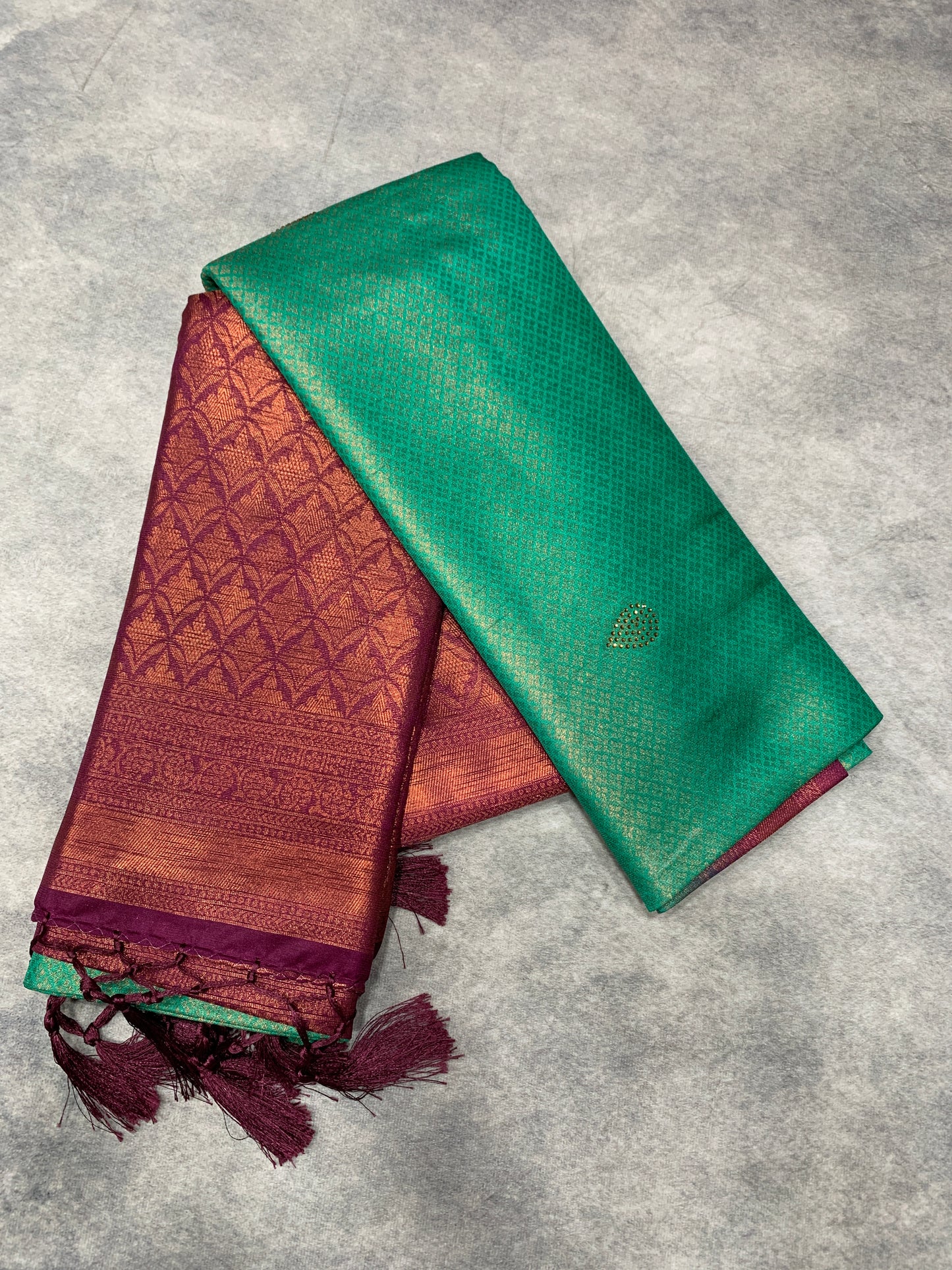 Soft Silk Saree Sapphire Colour and Stone Work with Beetroot Pink Colour Pallu