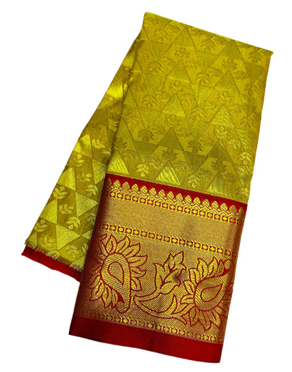 Mustard Shade Vegan Silk Kids Pattu Pavadai with Contrast border for age 2 to 5