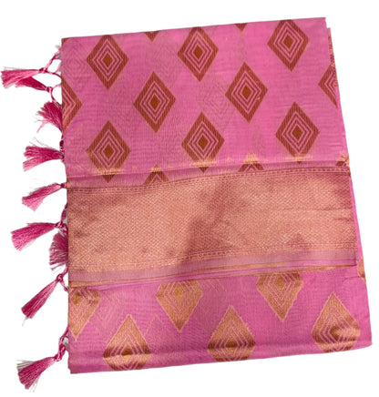 Banaras Katan Saree Baby Pink Colour with Katan Work Border