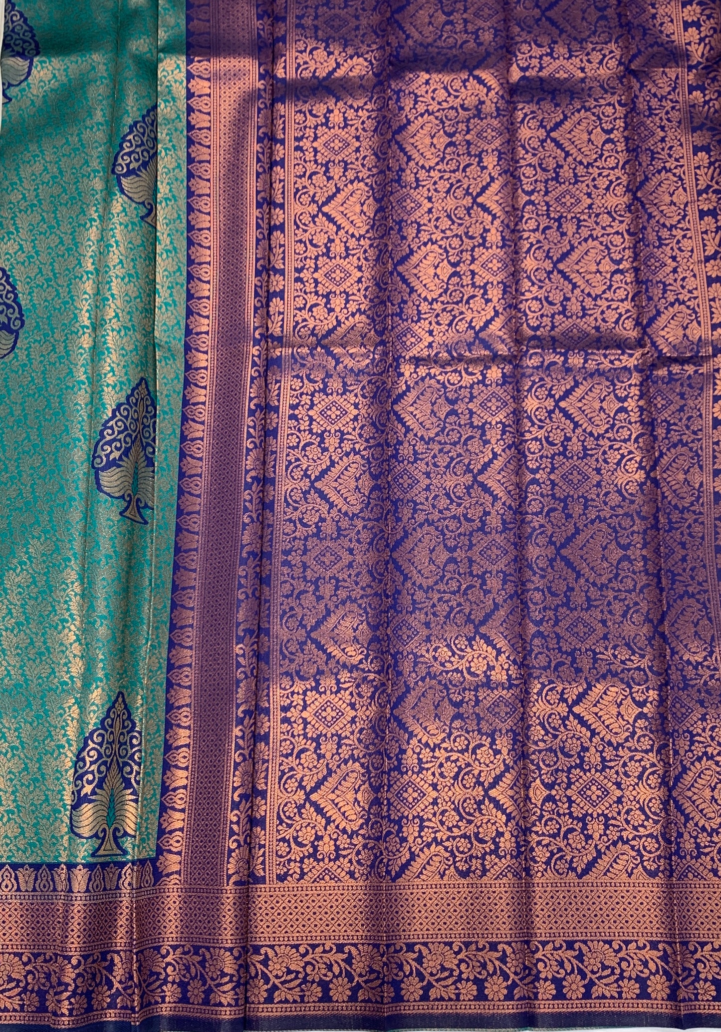 Art Silk Saree Peacock Green Colour with Blue Border