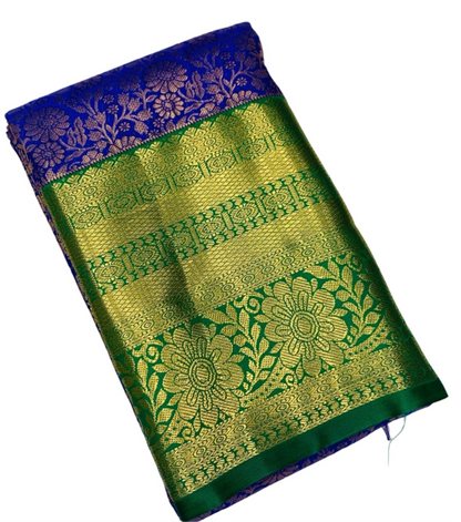 Blue Colour Semi Silk Saree with Big Green Border