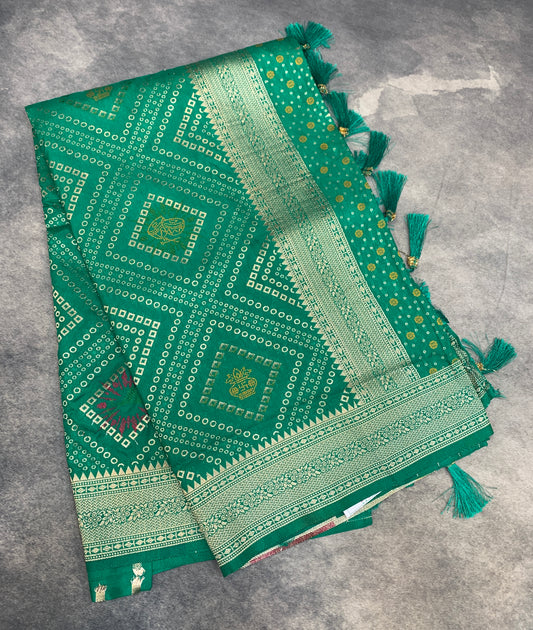 Banaras Soft Silk Saree Light Green Colour with Sliver Colour Floral Design Border