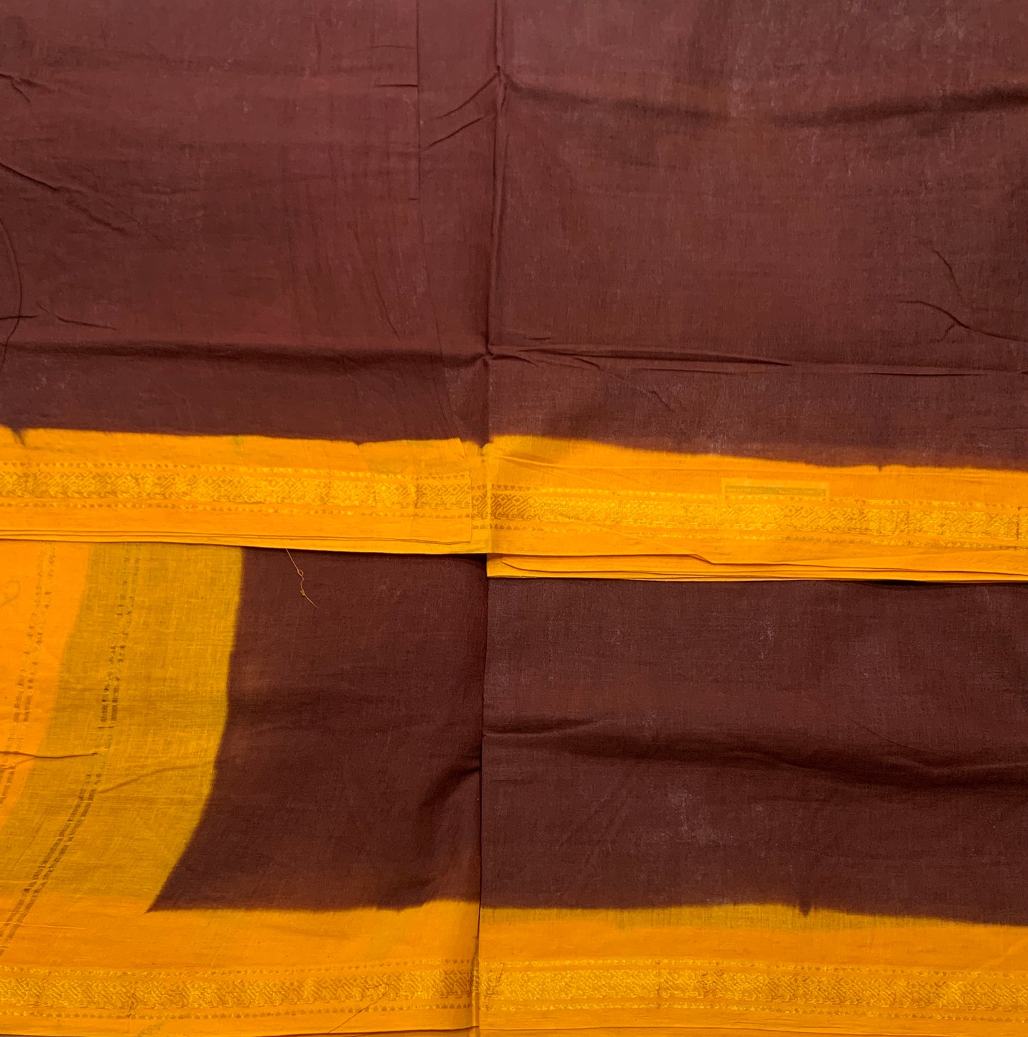 9 yards Cotton Saree Brown Colour with Yellow Border