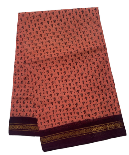 9 yards Cotton Saree Peach Colour