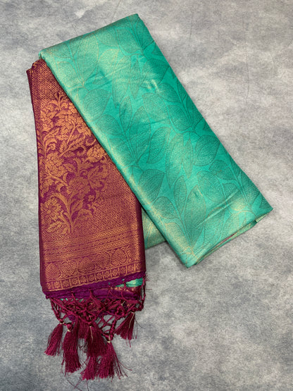 Soft Silk Saree Sapphire Colour with Magenta Colour Pallu