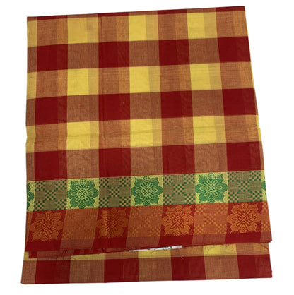 Chettinad Cotton Saree Red and Yellow Colour with Checked Design