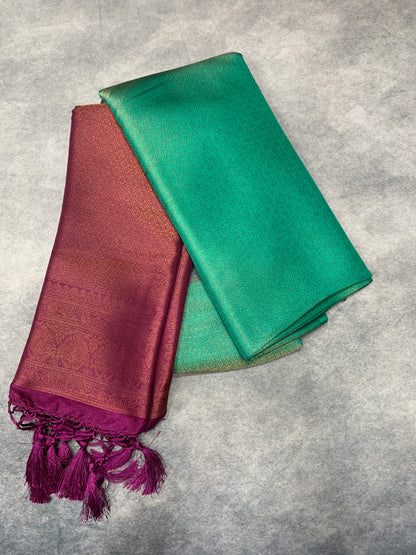 Soft Silk Saree Sapphire Colour with Beetroot Colour Pallu