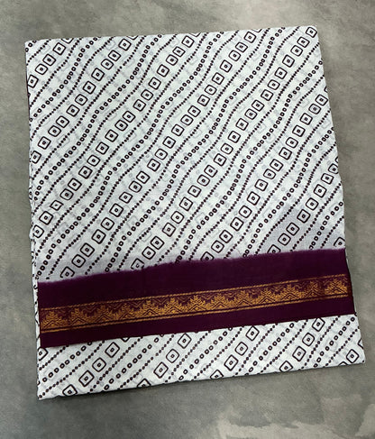 Chettinad Sungudi Cotton White Colour with Magenta Colour Border
