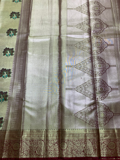 Fancy Tissue Saree Golden Colour with Maroon Border