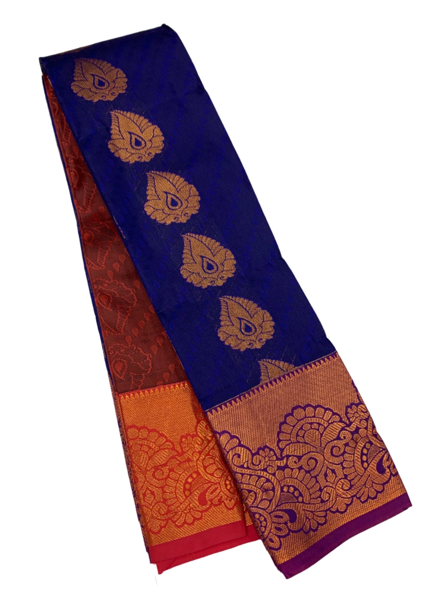 Vegan Silk Saree Navy Blue Colour with Copper Border