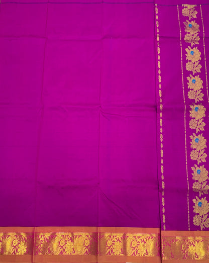 Magenta shade Semi silk Kids Pattu Pavadai with Contrast border for age 5 to 10