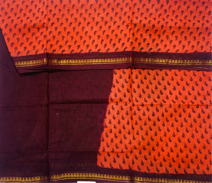 9 yards Cotton Saree Brownish Orange Colour with Brown Border