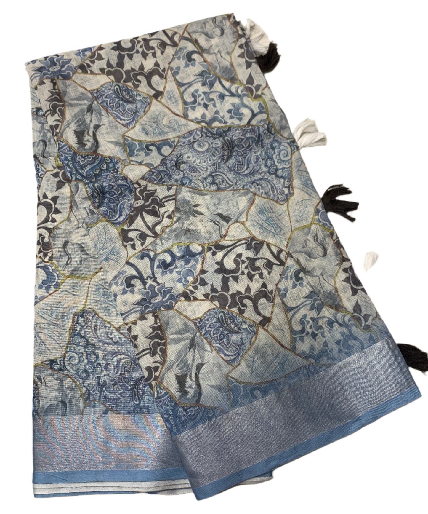 Jute Cotton Saree Ice Blue Colour with Thread Border