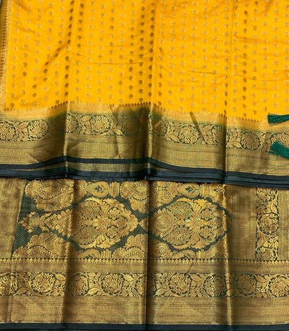 Crepe Saree Mustard Colour with Green Border