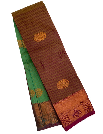 Maroon Colour Silk Cotton Saree with Copper Zari Border