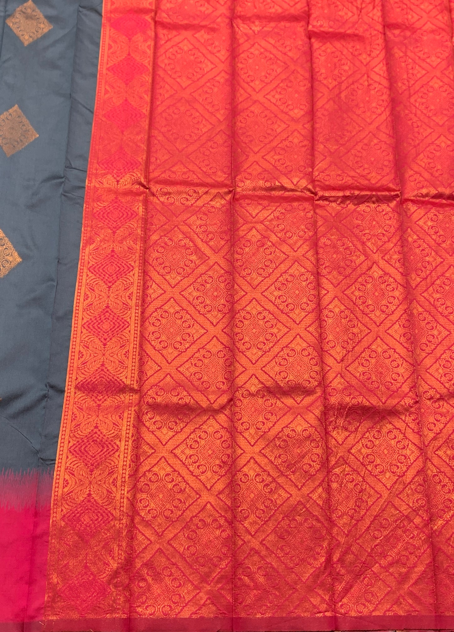 Gray Colour Art Silk Saree with Pink Border