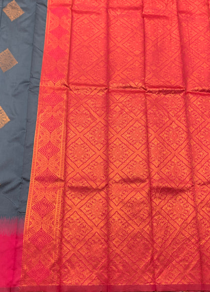 Gray Colour Art Silk Saree with Pink Border