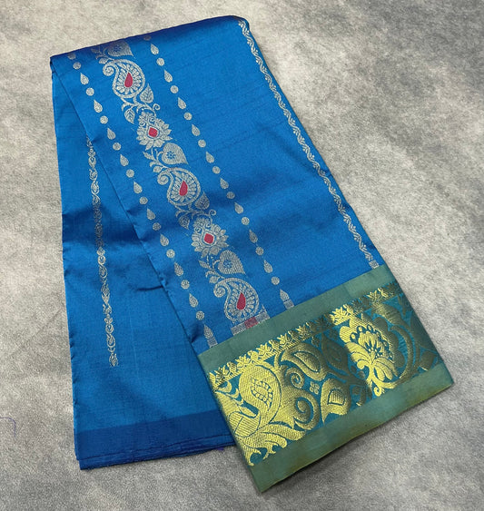 Sky Blue Shade Semi Silk Kids Pattu Pavadai with Contrast border for Age 2 to 5 Years