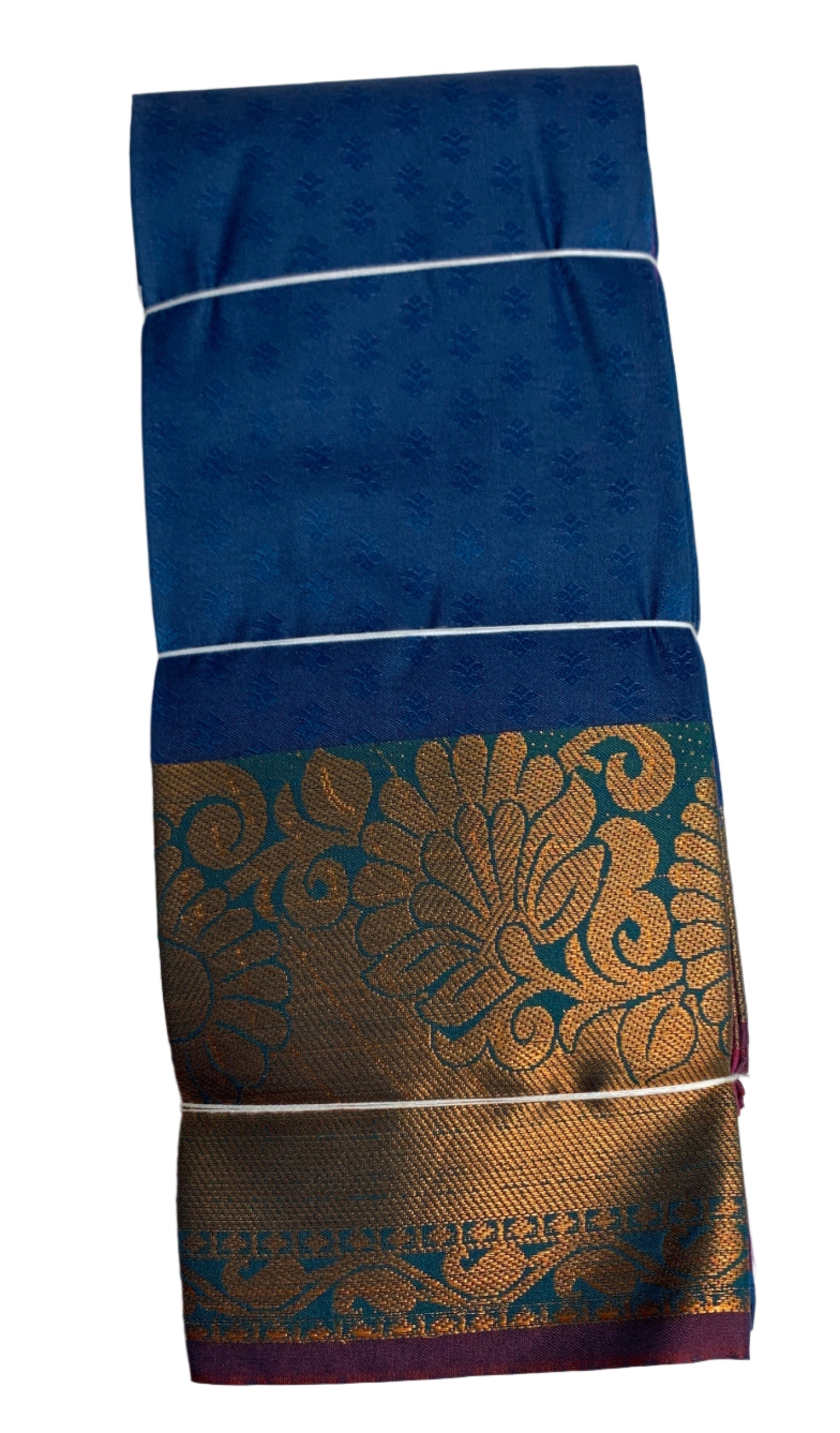 Synthetic Cotton Saree Peaock Blue Shade with Copper Border