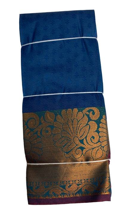 Synthetic Cotton Saree Peaock Blue Shade with Copper Border