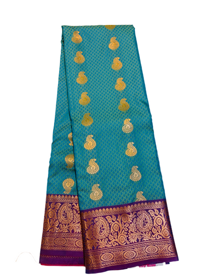 Vegan Silk Saree Rama Green Colour with Brown Border