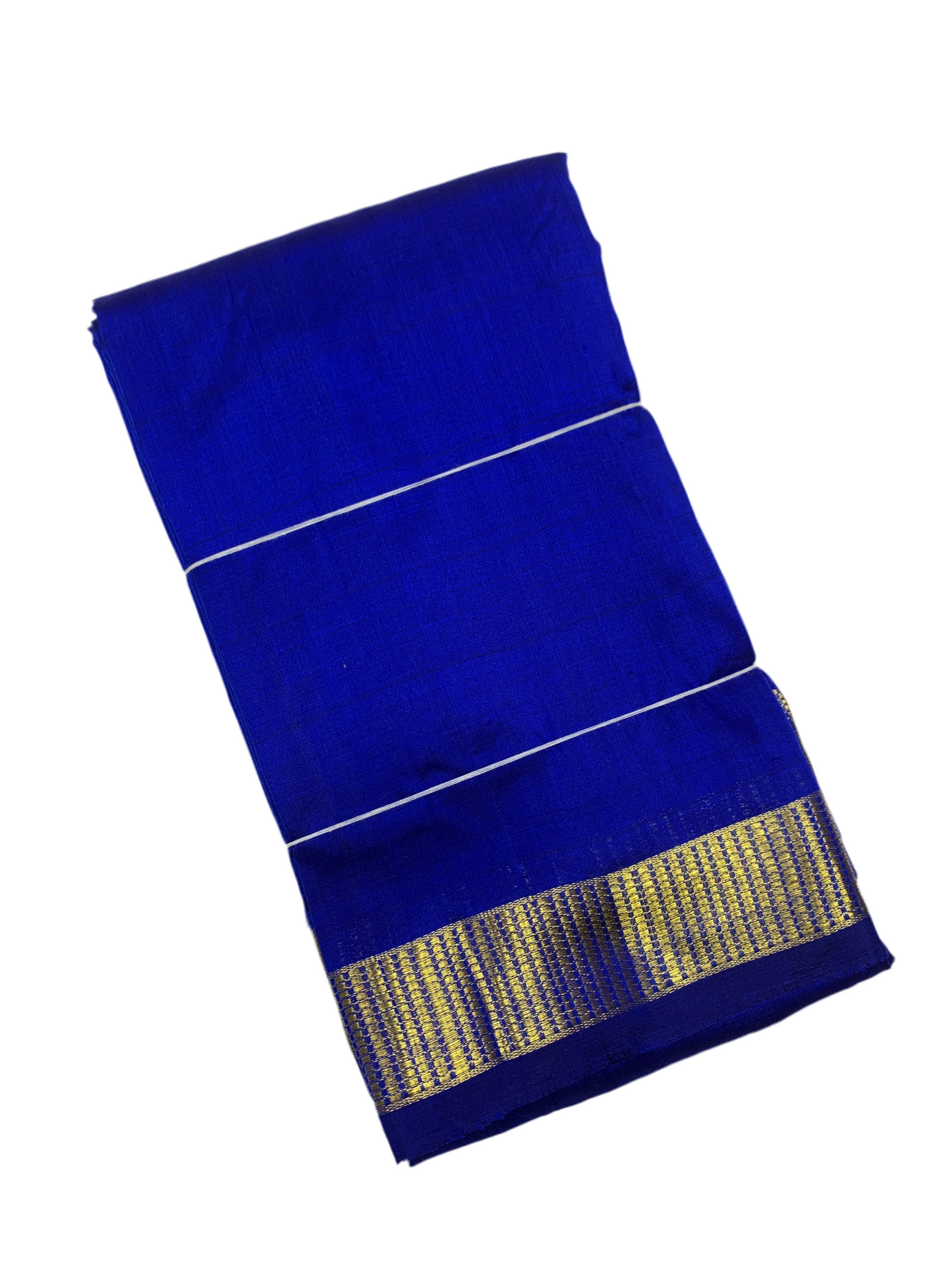 Pure Kanchipuram Silk Blue Colour with Golden Zari Border