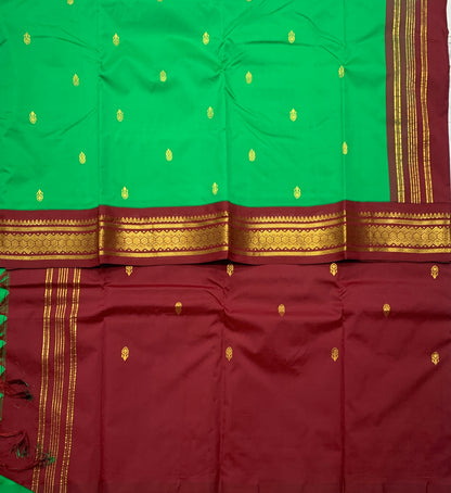 Pure Kanchipuram Silk Light Green Colour with Brown Border