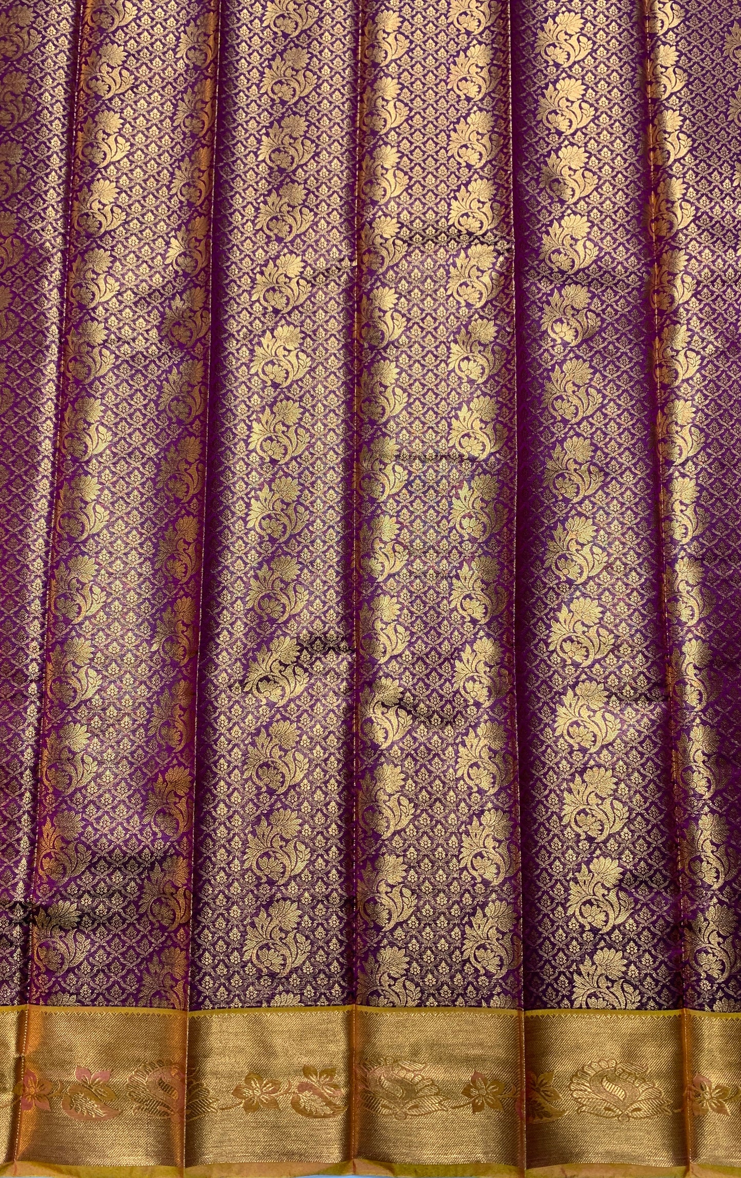 Vegan Silk Saree Magenta Colour with Copper and Golden Yellow Border