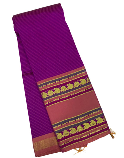 Arani Silk Saree Purple Colour with Pink and Mango Design Border