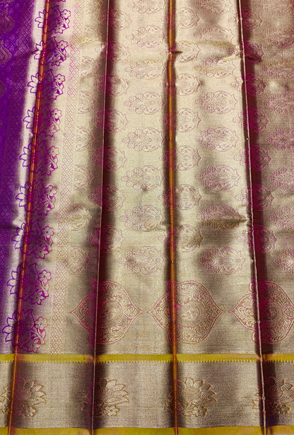 Vegan Silk Saree Pink Colour with Copper and Golden Yellow Border